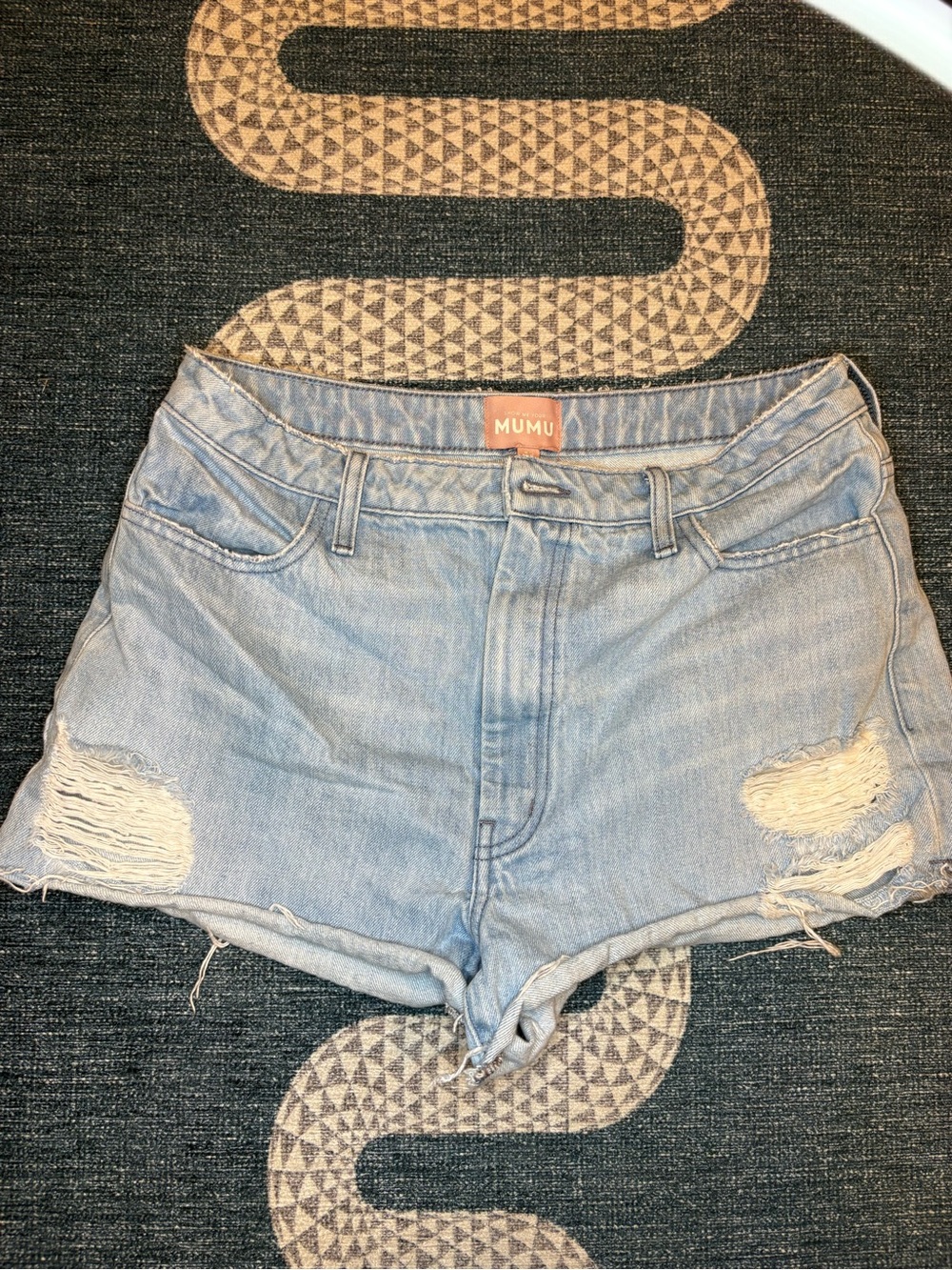 Show Me Your MuMu Light Blue Distressed Denim Shorts